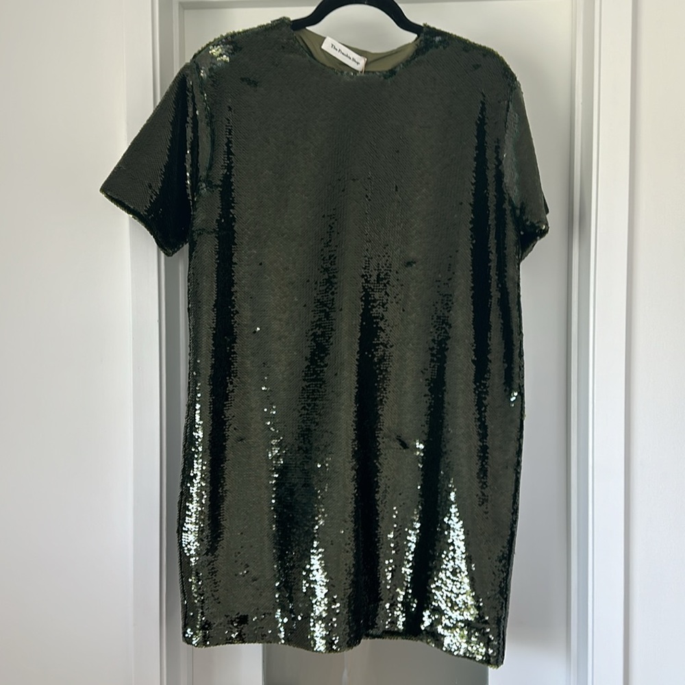 The Frankie Shop Olive Green Sequin Mini Dress